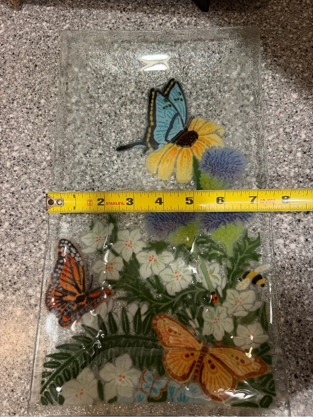 Decorative Glass Butterfly Floral Tray - Multicolor